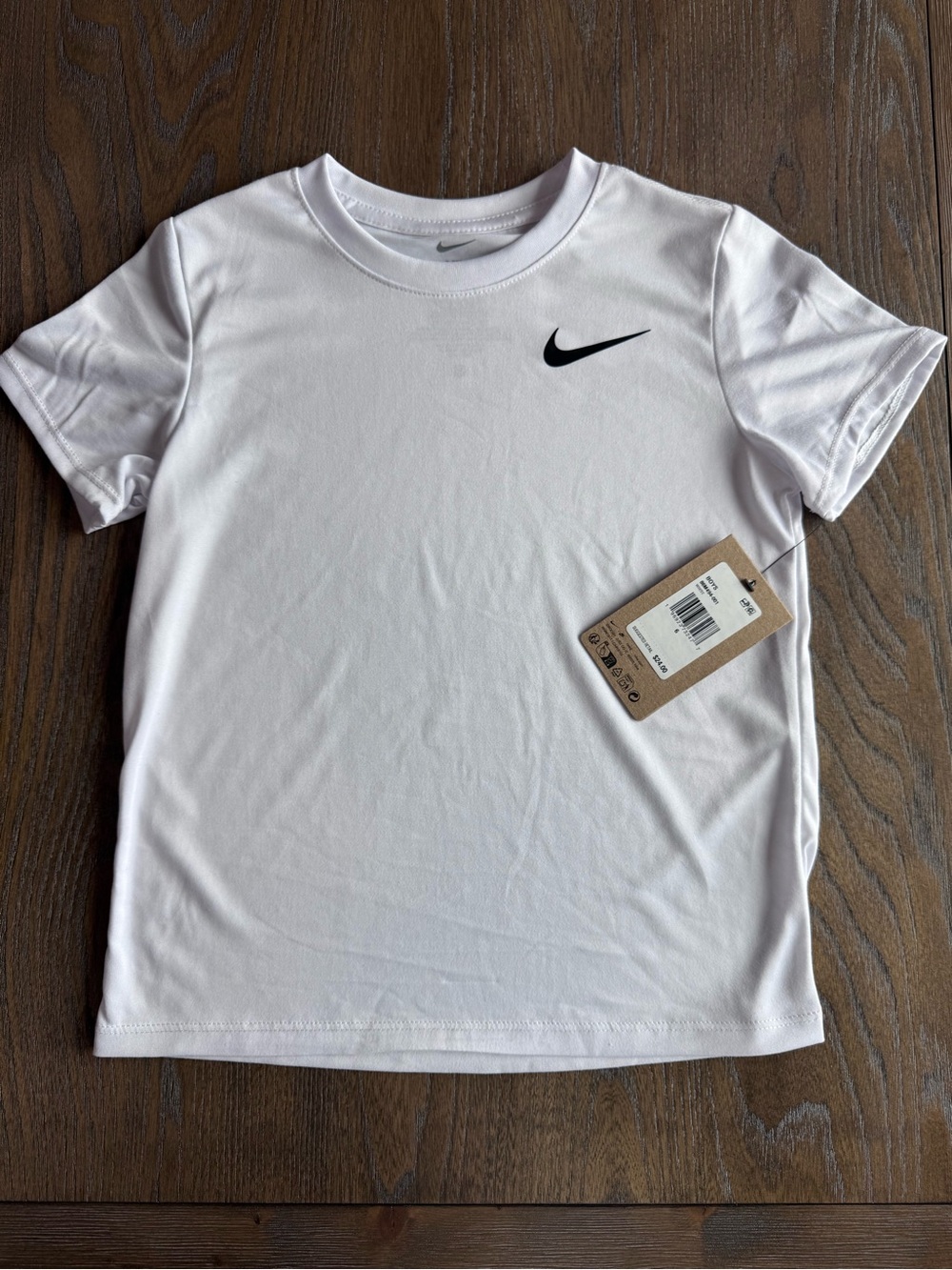 Nike | White Short Sleeve Dri-FIT Tee with Black Swoosh | Size 6